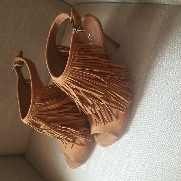 Nine West Flapper Brown Leather Suede Heels Peep Toe Shoes Woman's 8.5 M NIB - Picture 6 of 6